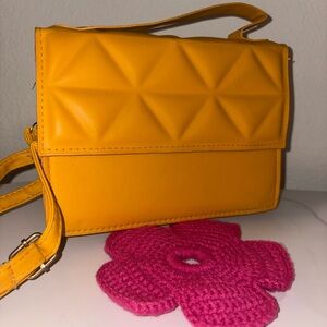 Small Mustard Yellow Quilted Crossbody Handbag